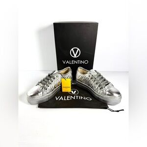 Valentino Women's Lavy Metallic Silver Sneakers